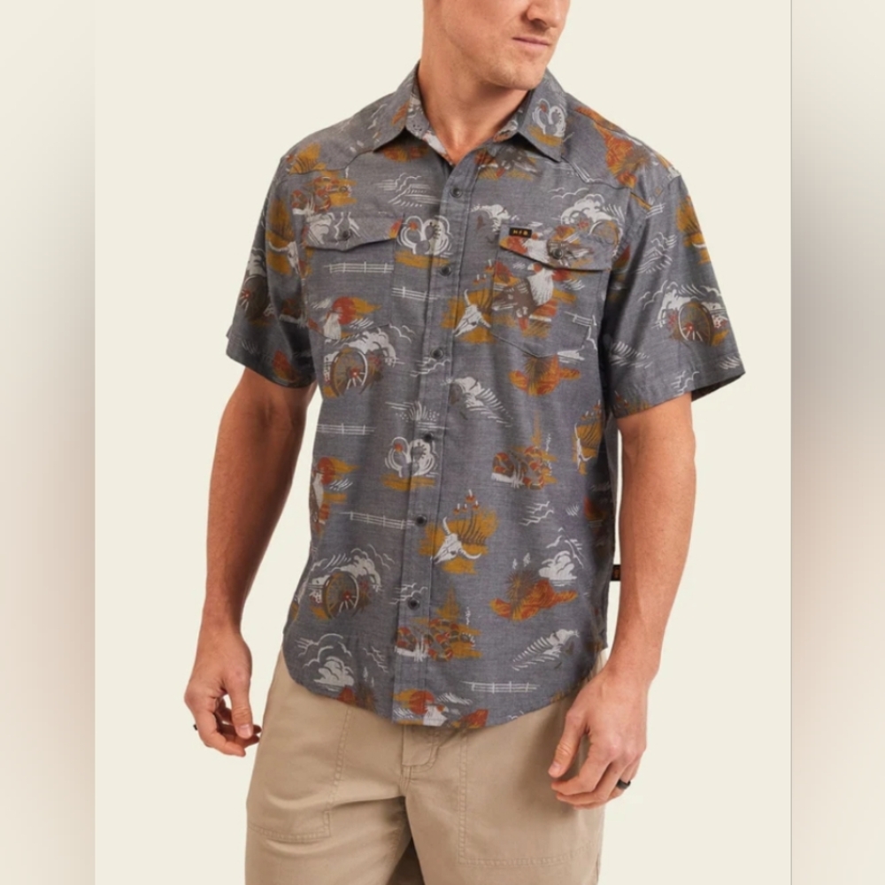 Howler Brothers Men's H Bar B Pearl Snap Shirt Caracara Country Charcoal Oxford